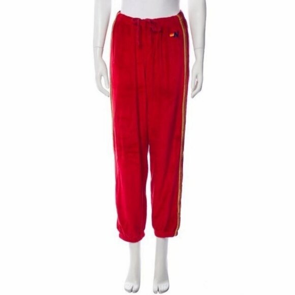 AVIATOR NATION Striped Velvet Velour Jogger Sweatpants Red Women's XL 5 Stripe - Picture 5 of 7